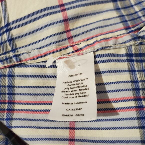 Talbots Classic Cotton Plaid Pearl Button Up Shirt Womens Plus 2X White Blue - Picture 8 of 9